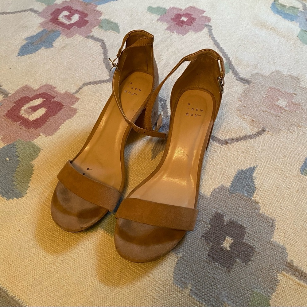 Beige low heel sandals